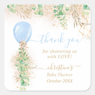 Sticker Carré Aquarelle de ballon Baby shower Floral Merci