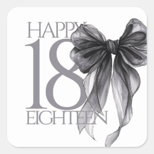 Sticker Carré Aquarelle de Bow noir 18e anniversaire