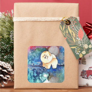 Sticker Carré Aquarelle de chien de la LUNE D'ARGENT