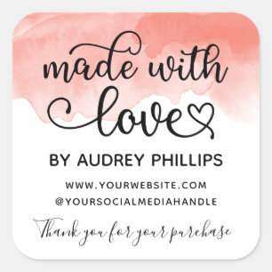 Sticker Carré Aquarelle de corail mignonne faite avec amour