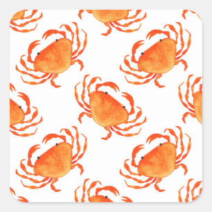 Sticker Carré Aquarelle de crabe : Motif Arrière - plan blanc