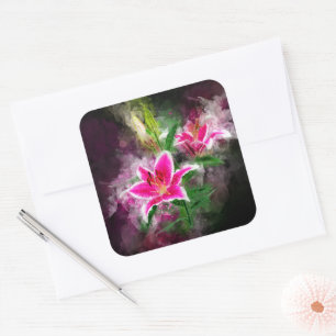 Sticker Carré Aquarelle de fleur de Stargazer Lily - bb 02
