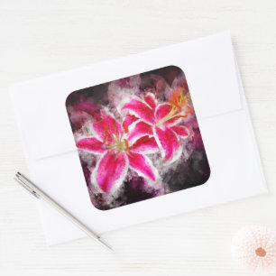 Sticker Carré Aquarelle de fleur de Stargazer Lily - bb 03