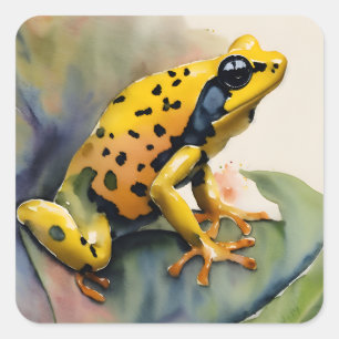 Sticker Carré Aquarelle de grenouille jaune poison
