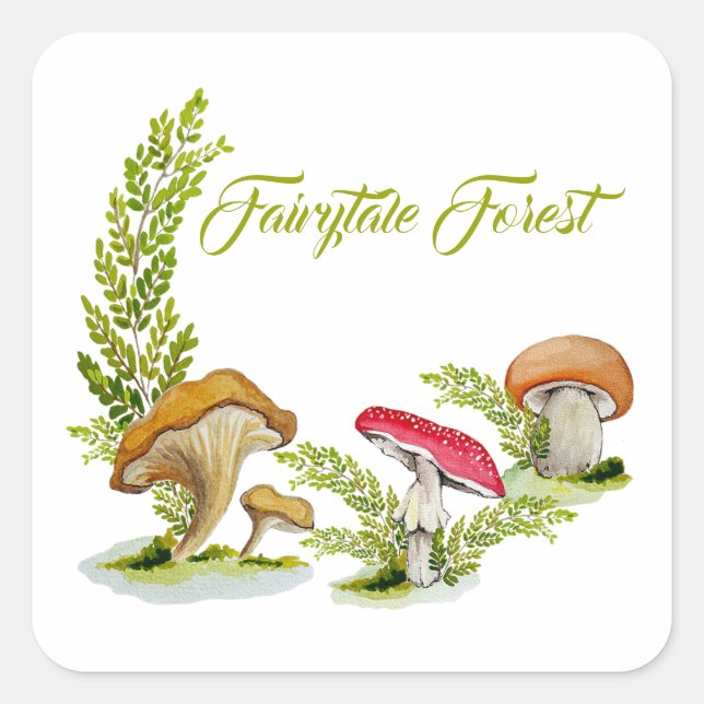Sticker Carré Aquarelle de la forêt de Fairytale ensemble de cha (Devant)