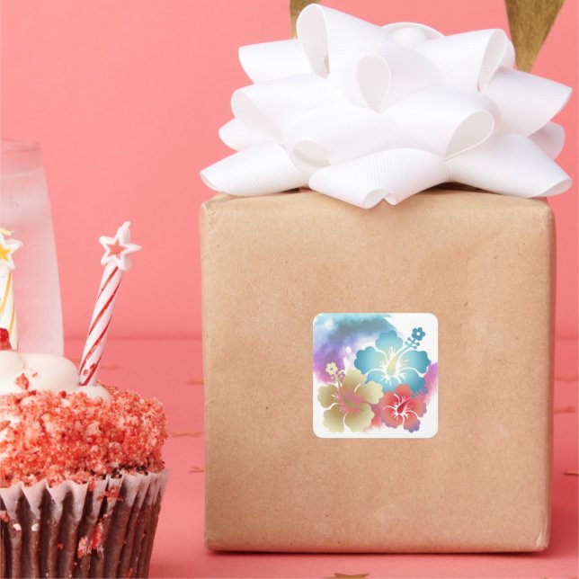 Sticker Carré Aquarelle de l'Hibiscus hawaïen (Fête)