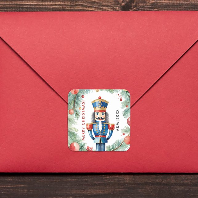 Sticker Carré Aquarelle de Noël Rouge et Vert (Créateur téléchargé)