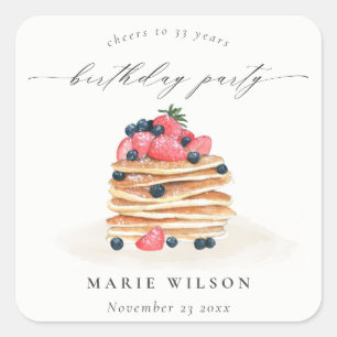 Sticker Carré Aquarelle de Pancake aux fruits mignonnes N'import