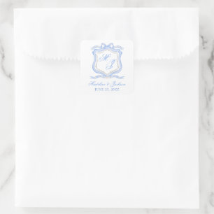 Sticker Carré Aquarelle Designer Blue Monogram Crest
