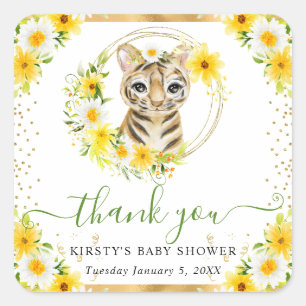 Sticker Carré Aquarelle Douce Fête de Naissance Fleur de Jungle 