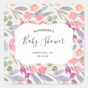 Sticker Carré Aquarelle Dreamy Floral   BABY SHOWER