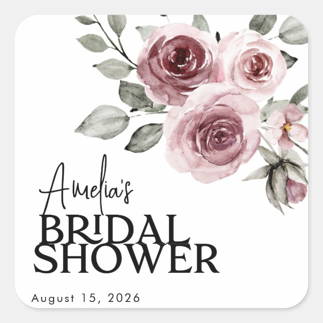 Sticker Carré Aquarelle Dusty rose Mariage Fête des mariées (Devant)