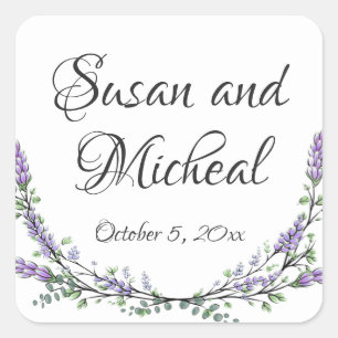 Sticker Carré Aquarelle élégante Lavender Eucalyptus botanique