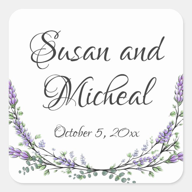 Sticker Carré Aquarelle élégante Lavender Eucalyptus botanique (Devant)