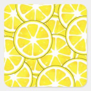 Sticker Carré Aquarelle et tranches de citron en stylet