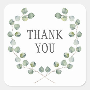 Sticker Carré Aquarelle Eucalyptus cadre feuille   Merci