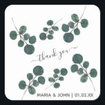 Sticker Carré Aquarelle Eucalyptus Merci vert<br><div class="desc">Stickes de Merci à l'aquarelle Peint à la main Eucalyptus</div>