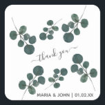 Sticker Carré Aquarelle Eucalyptus Merci vert<br><div class="desc">Stickes de Merci à l'aquarelle Peint à la main Eucalyptus</div>