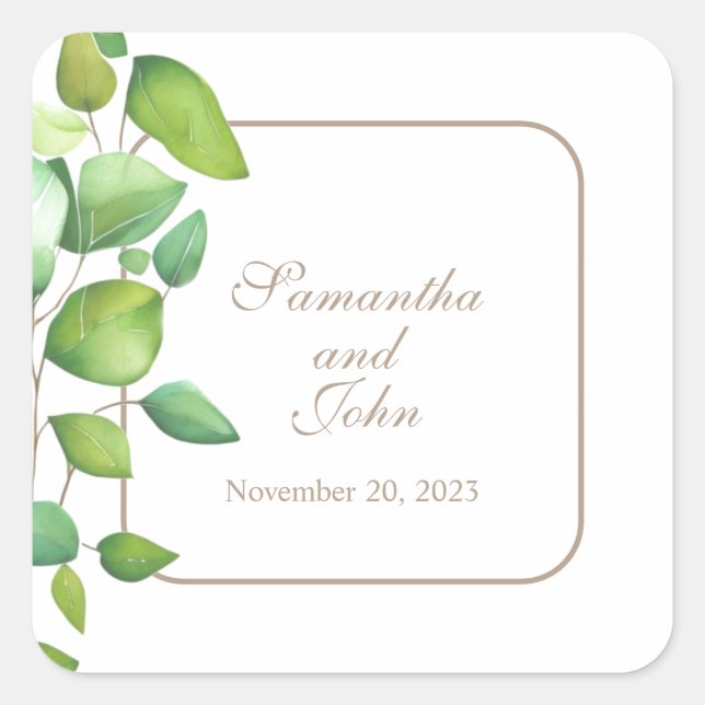 Sticker Carré Aquarelle eucalyptus verdure feuillage vert (Devant)