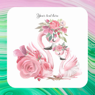 Sticker Carré Aquarelle Flamant rose blanc personnalisé