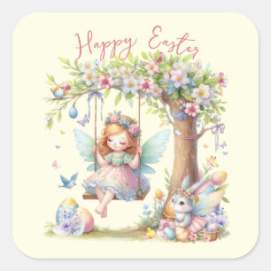 Sticker Carré Aquarelle Fleur de printemps de Pâques