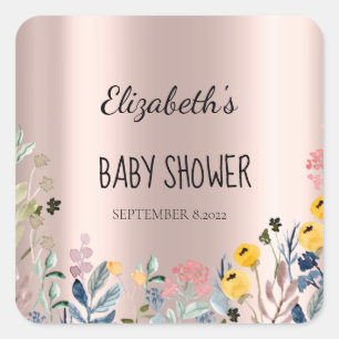 Sticker Carré Aquarelle Fleur sauvage Meadow Rose or