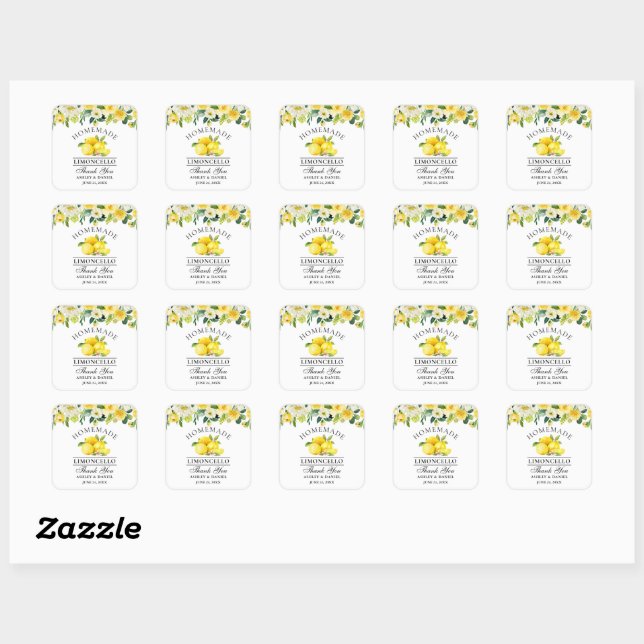 Sticker Carré Aquarelle Floral Lemons Limoncello Mariage Petit (Feuille)