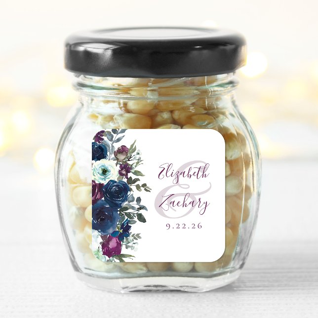 Sticker Carré Aquarelle Floral Plum Marine Mariage bleu (Créateur téléchargé)