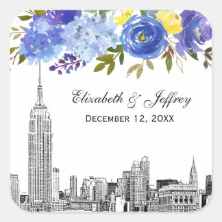 Sticker Carré Aquarelle florale bleu Etch de Skyline ESB