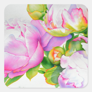 Sticker Carré Aquarelle florale classique et élégante de pivoine