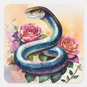 Sticker Carré Aquarelle florale de serpent