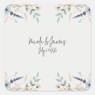 Sticker Carré Aquarelle Florale Fleur sauvage Ressort Mariage nu