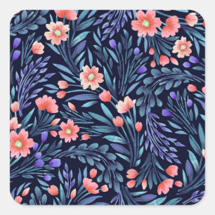 Sticker Carré Aquarelle florale, motif transparent, conception d
