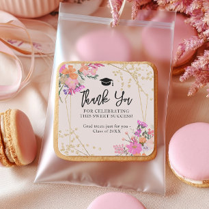 Sticker Carré Aquarelle florale parties scintillant or Merci gra