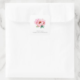 Sticker Carré Aquarelle florale rose romantique