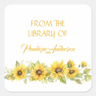 Sticker Carré Aquarelle Florale Tournesol jaune Plaque de réserv