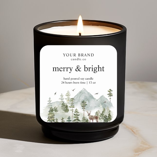 Sticker Carré "Aquarelle Forêt Arbres & Chandelle de cerfs (Créateur téléchargé)