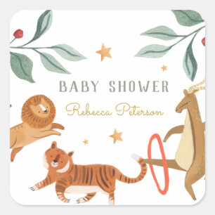 Sticker Carré Aquarelle forêt Baby shower animal mignon