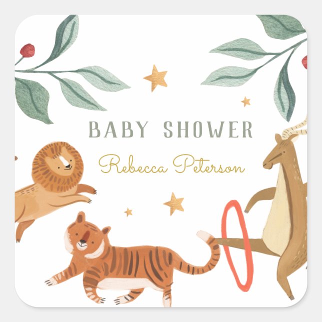 Sticker Carré Aquarelle forêt Baby shower animal mignon (Devant)
