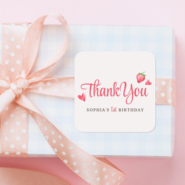 Sticker Carré Aquarelle Fraise Berry Premier anniversaire Favori (Créateur téléchargé)