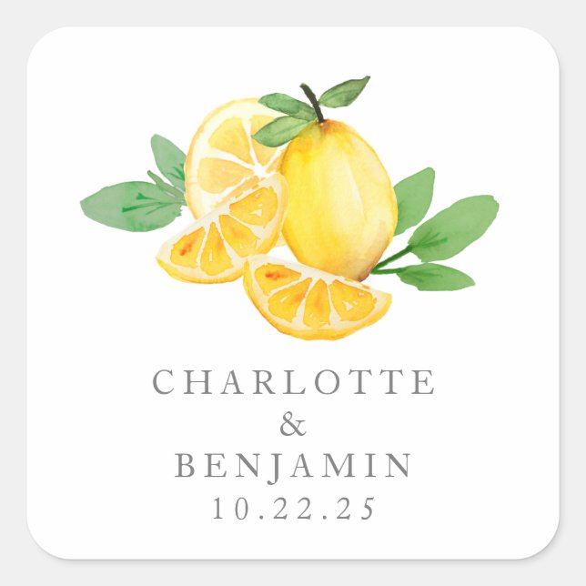 Sticker Carré Aquarelle Fruit citron Mariage personnalisé (Devant)