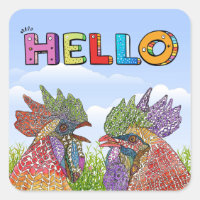 Aquarelle Funny Agritourisme poulet Hello Carré St