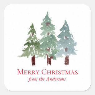 Sticker Carré Aquarelle hiver Pin neigeux Noël