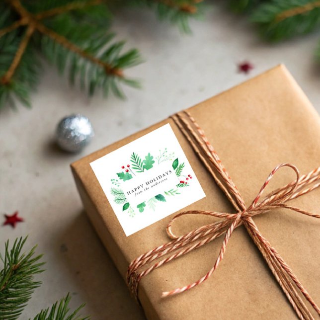 Sticker Carré Aquarelle Hiver Vacances vertes (Créateur téléchargé)