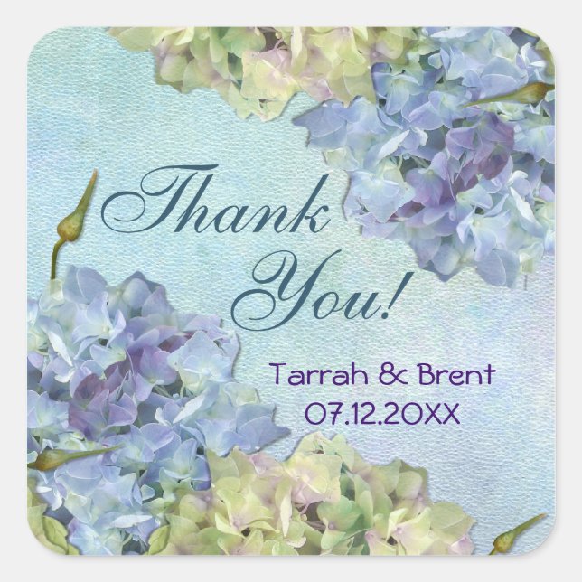 Sticker Carré Aquarelle Hydrangea Floral - Merci (Devant)