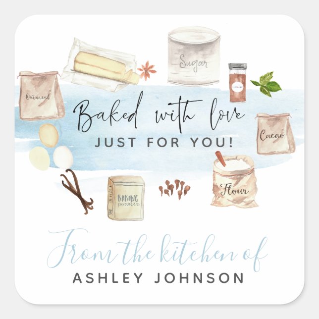 Sticker Carré Aquarelle illustrée cuite avec amour (Devant)