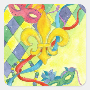Sticker Carré Aquarelle Jaune Mardi Gras Fleur De Lis