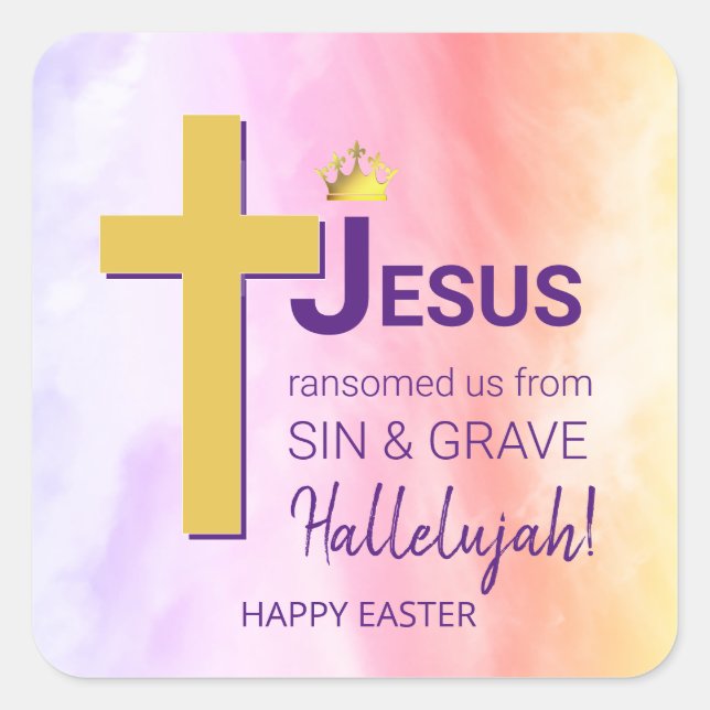 Sticker Carré Aquarelle JÉSUS M'A RANSOMMÉ Pâques chrétiennes (Devant)