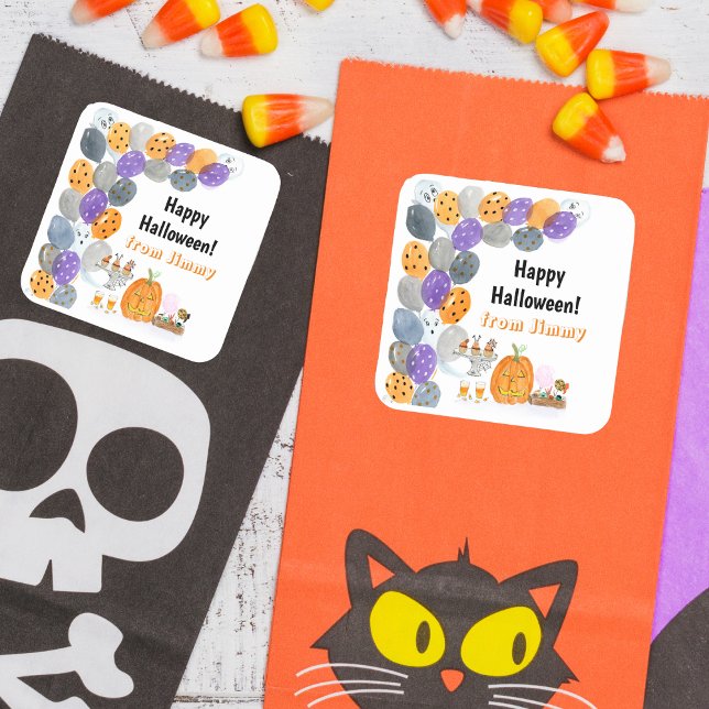 Sticker Carré Aquarelle Joyeuse fête costumée d'Halloween (Decorate notebooks, party invitations, or goody bags with these spooky stickers.)