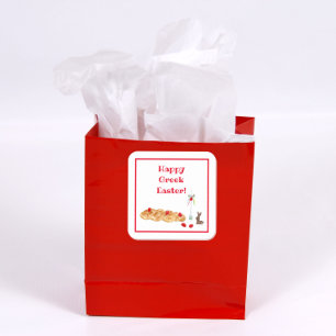 Sticker Carré Aquarelle Joyeuse Pâques Grecques Avec Pain Tsoure